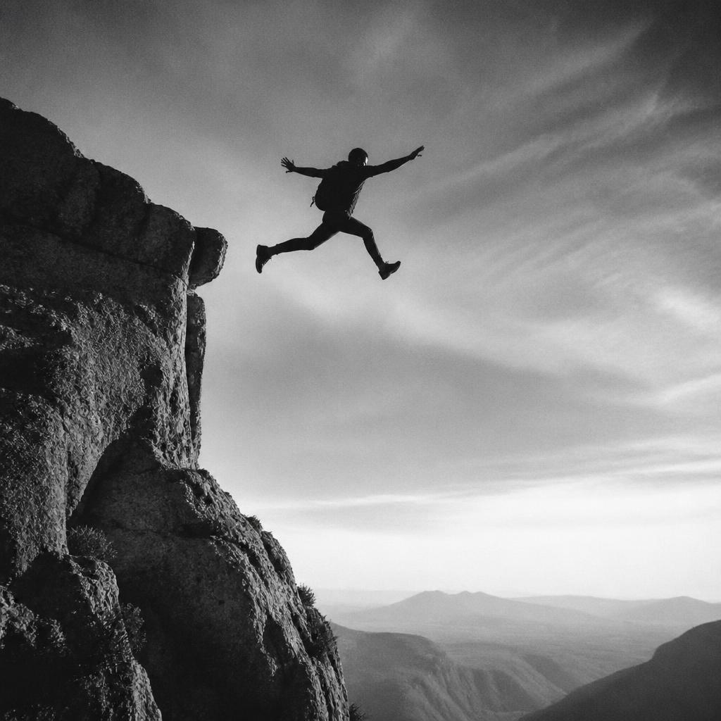 Silhouette en plein saut entre deux rochers — L'Audace